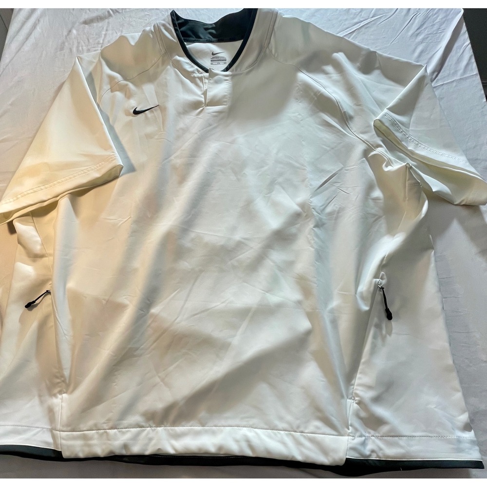 Nike Baseball Windshirt Pullover 3XL Cream Short Sleeve Zip Pocket V Neck